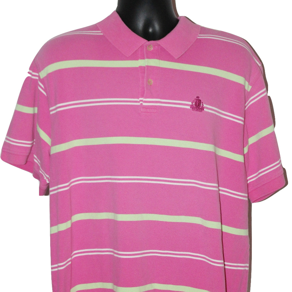 Izod Polo Shirt Pink Green Stripe XL